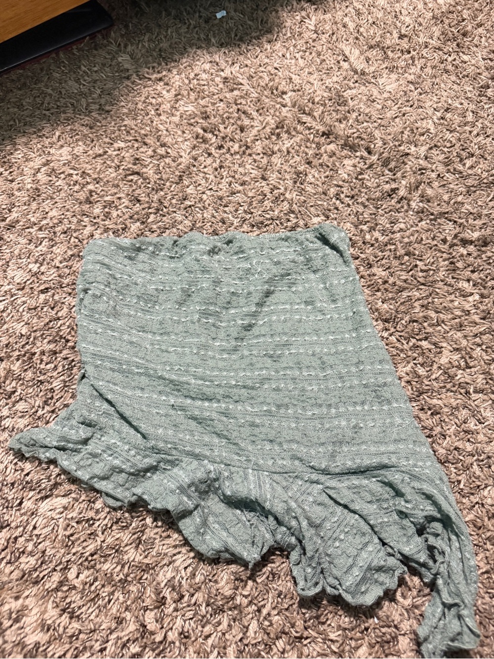 strapless top - Light Sage Green Ruffle-Hem Strapless Top with Elastic Waist